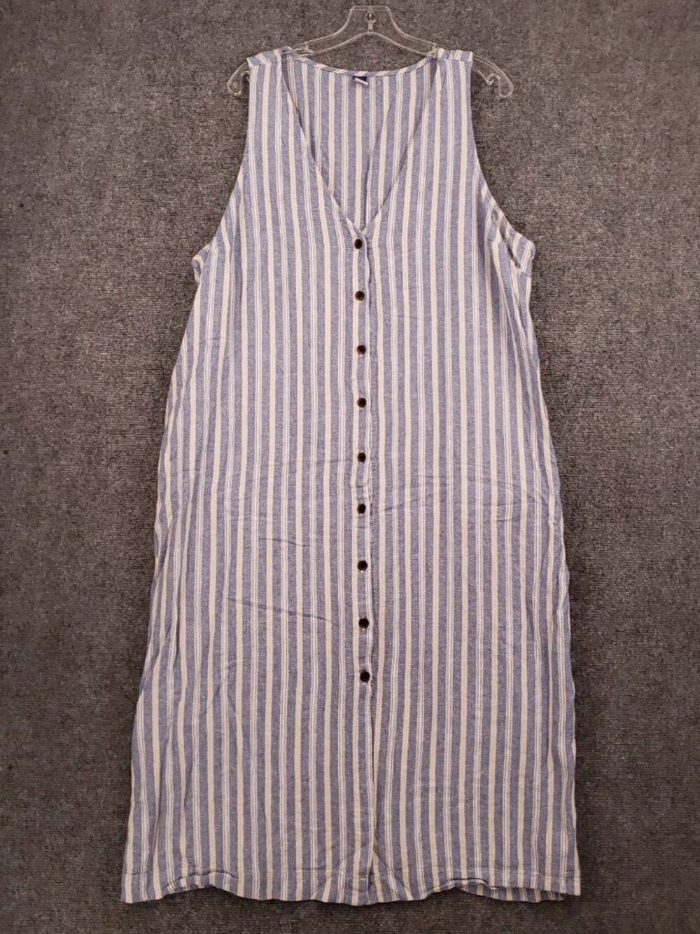 Old Navy Midi Shift Dress Womens XXL Blue Sleeveless Linen Striped Button Front